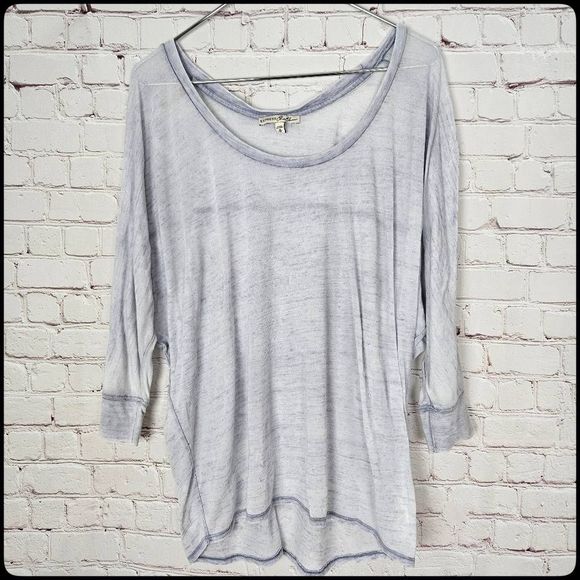 Express Tops - EXPRESS One Eleven Baby Blue Space Dye 3/4 Sleeve Boatneck Semi Sheer Tunic Top